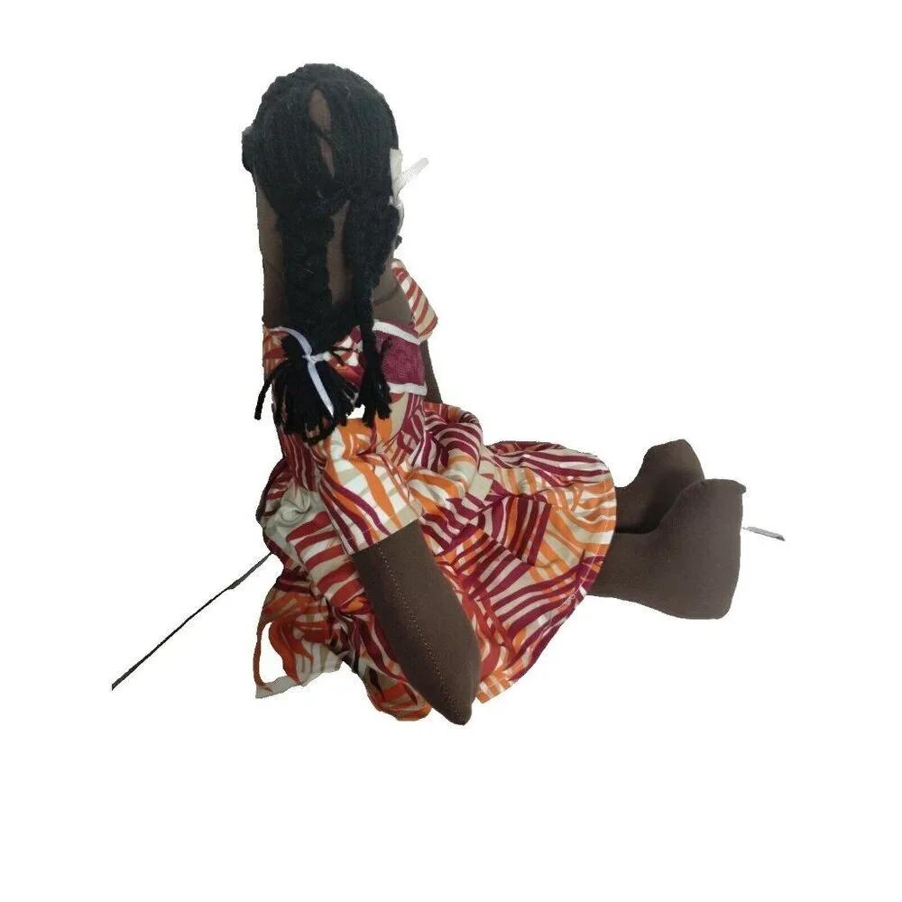 Handmade Cloth Rag‎ Doll African American Girl Braids Dress Toy